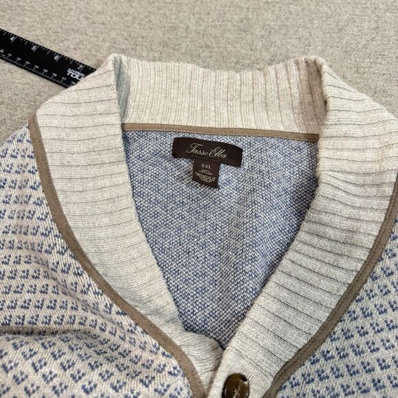 Tasso Elba Cardigan Sweater Beige Cotton Pockets Work Casual Holidays Men XXL - Picture 5 of 9